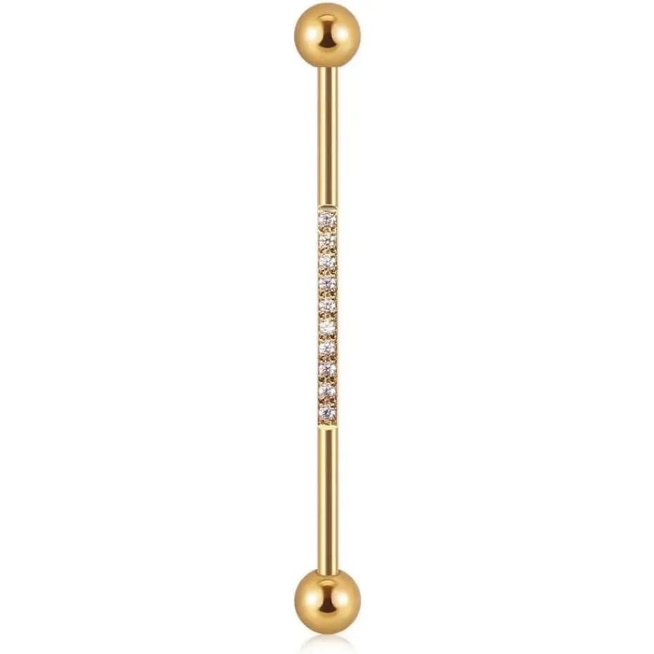 14G CZ Industrial Barbell Earrings for Women Men Surgical Steel Cubic Zircon Industrial Bar Long Cartilage Helix Piercing Barbell Earrings Industrial Piercing Jewelry