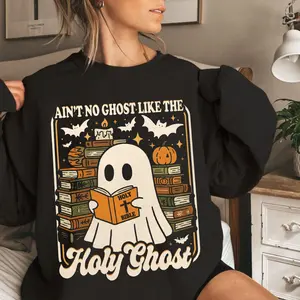 Ain't No Ghost Like the Holy Ghost Cozy Sweatshirt, Funny Christian Halloween Tee, Bible Verse Ghost Shirt, Holy Spirit Jesus Apparel