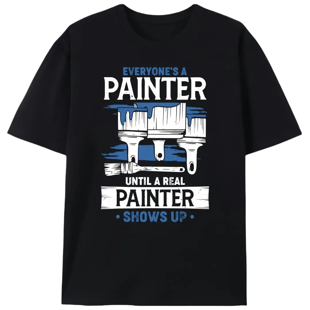 Men's Short-Sleeve Stretch Cotton Knit Round Neck Vintage T-Shirt - Fabric Print Professional Painter Humor Casual Top, Summer Tradesman Gift (Unisex Fit)