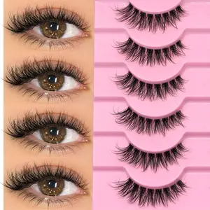 GROINNEYA 6 Pairs Lashes Criss-Cross Eyelashes Cosmetic Strip Lashes, Cosmetic False Lashes Self Adhesive Lashes Soft Lightweight Eyelashes 3D C Curl Faux Mink Eyelashes, LashWith Clear Thin Band,Suitable For Daily Wear,Beginner-Friendly