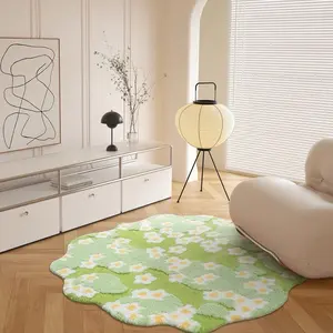 Irregularly Shaped Tufted Green Moss Decorative Area Rug - Non-Slip Modern Polyester Soft Rug, Whimsical Home Decor for Bedroom