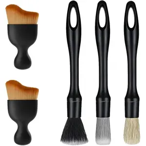 5PCS Car Detailing Brush Kit, Including 3 Ultra Soft No Scratch Boar Hair & 2 Vent Cleaning Brushes, Multi-Use Automotive Interior Detailing Kit, Universal for Most Vehicles
