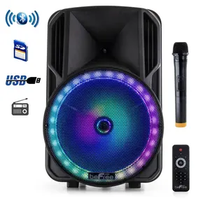 212 MAIN 12 in. Bluetooth Rechargeable Portable PA Party Speaker with Reactive LED Lights, Radio, Remote, Handle, RCA, Aux Jack, Audio Playback, Smartphone Compatibility, USB/Plug Connectivity, Card Reader Support
