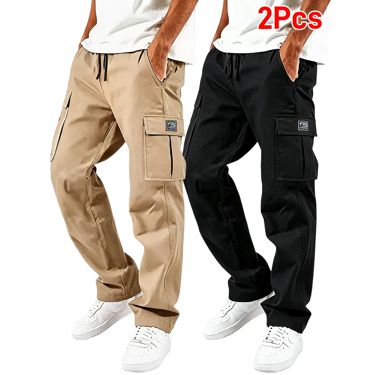TOOTD Premium Men's Work Pants - Menswear Workwear, Minimalist Design, Comfortable Easy-Care, Slight Stretch, Stylish Letter Tag Cargo Pants, Baggy, Woven, Plain, Trouser