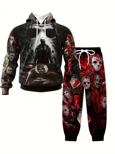 Halloween Masked Slasher Horror Themed Combo Hoodie And Jogger, Custom Set Sweatpants, Outfit Outdoor Gift For Men