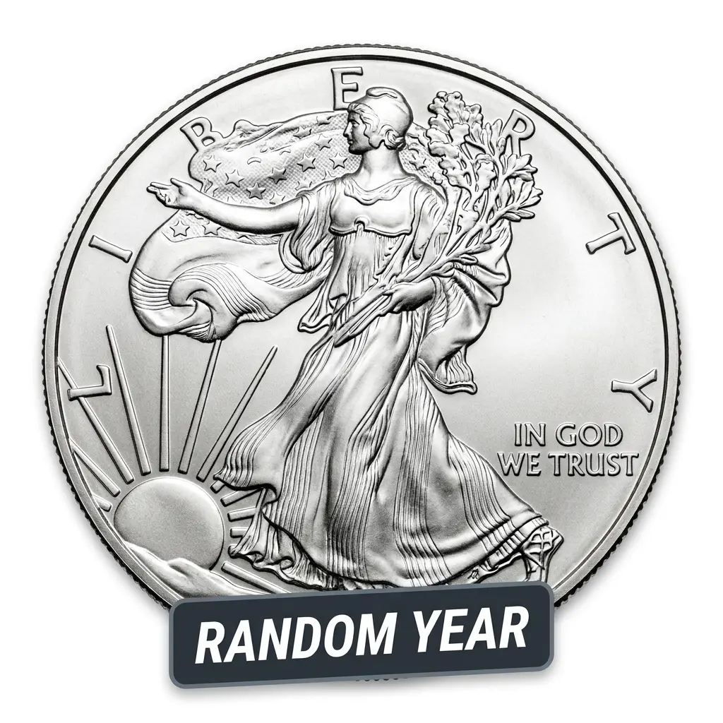 1 oz American Silver Eagle Sovereign Coin - BU, Year Varies - U.S. Mint Metal Coin Bullion for Investors, 13 Small Stars, American Eagle Coin