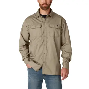Men's Dickies FLEX Relaxed-Fit Ripstop Flannel Classic Fabric Shirt with Collar Beige, Vintage Style, Casual Apparel for Gifts - Collared invincible war full color