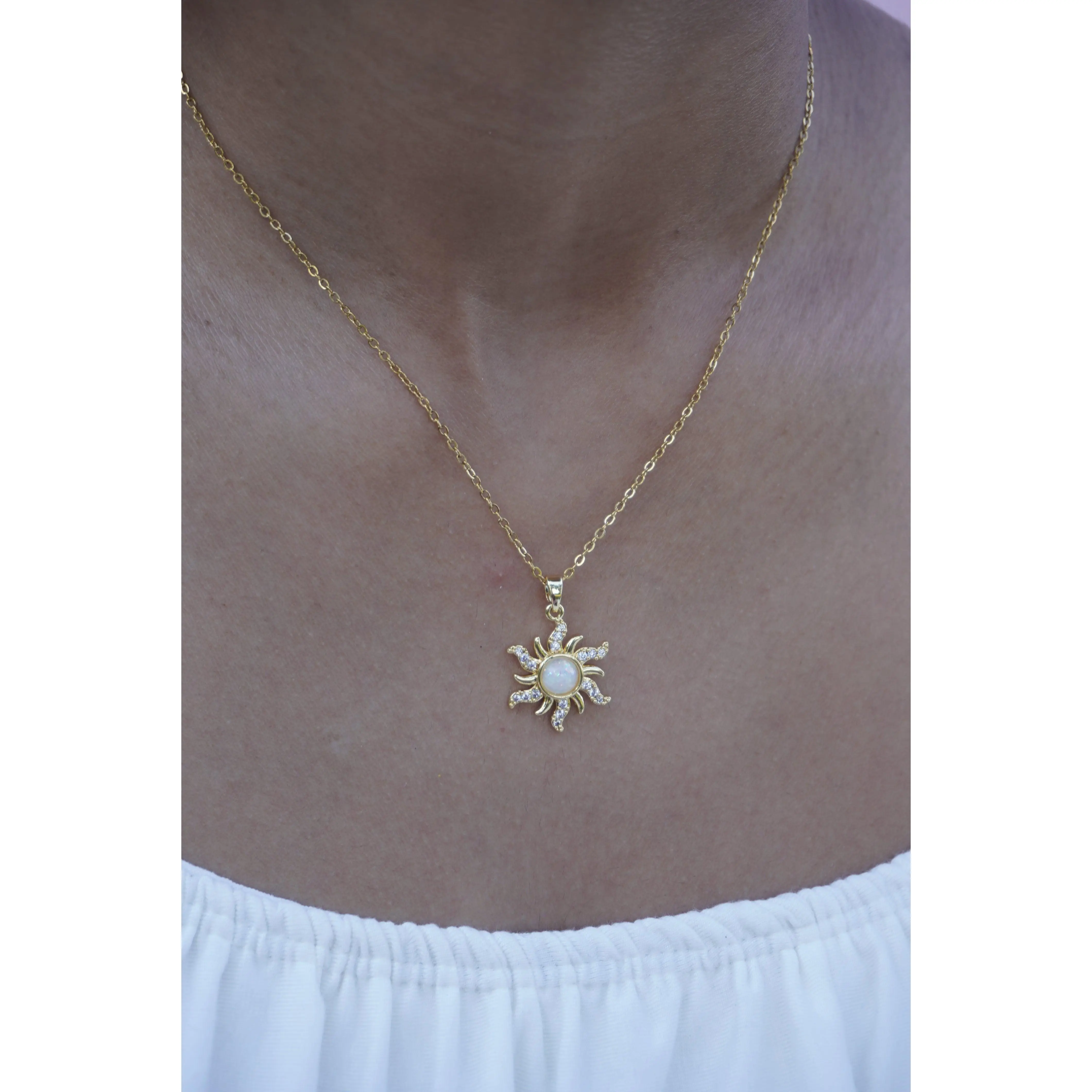 White Opal Sun Necklace