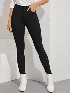 Women's High Waist Elastic Skinny Fit Pants with Pockets, Elegant Minimalist All Season Tights for Comfortable Wear, Stylish Bottoms for Every Occasion Leggings