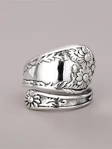 Vintage Flower Design Cuff Ring, Statement Ring, Beautiful Rings, Boho Style Rings, Fashionable Jewelry for Women & Girls, Elegant All-match Fashion Anniversary Party Jewelry Gift, Elegant Casual Ring