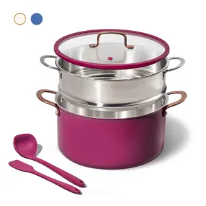 [Official] CAROTE 5pcs Stock Pot Set with 8QT Full Clad Tri Ply Stainless Steel Stock Pot and Lid, 5pcs Set includes Steamer, Ladle, Spatula