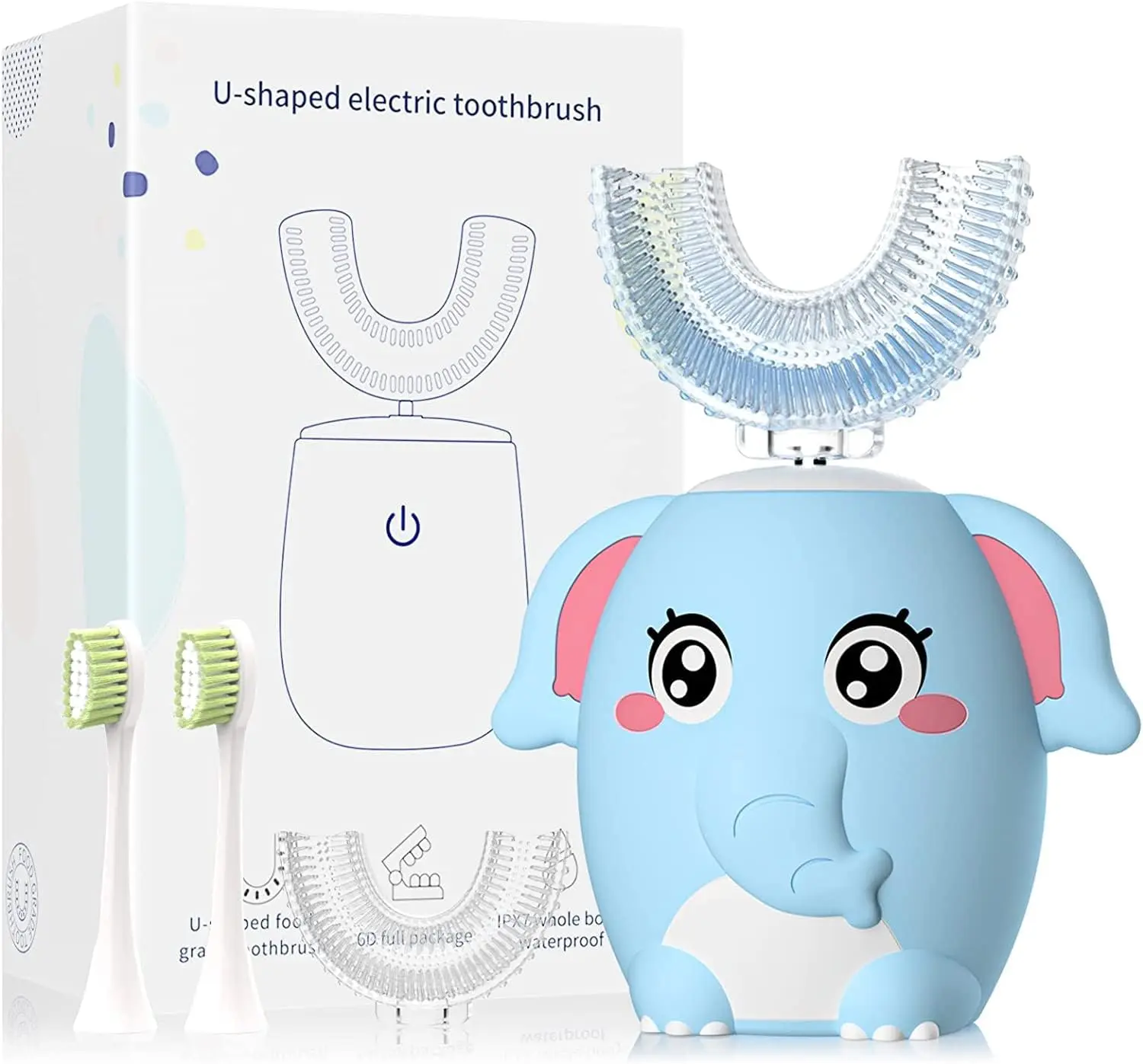 Kids U Shaped Electric Toothbrush Children Rechargeable Sonic Toddler Toothbrush baby Electric toothbrushes with1-4 Brush Heads Full Mouth 6 Cleaning Modes Oral hygiene Cleansing tiktokshopbacktoschool