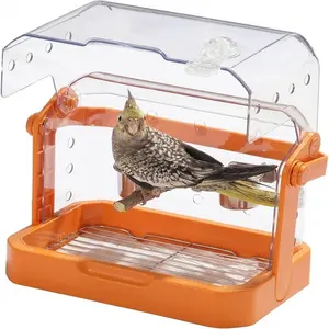 Portable Acrylic Bird Travel Cage, Breathable Small Bird Carrier with Perch & Feeder, Ideal for Parakeets, Budgies, Short Trips & Vet Visits outdoorfun