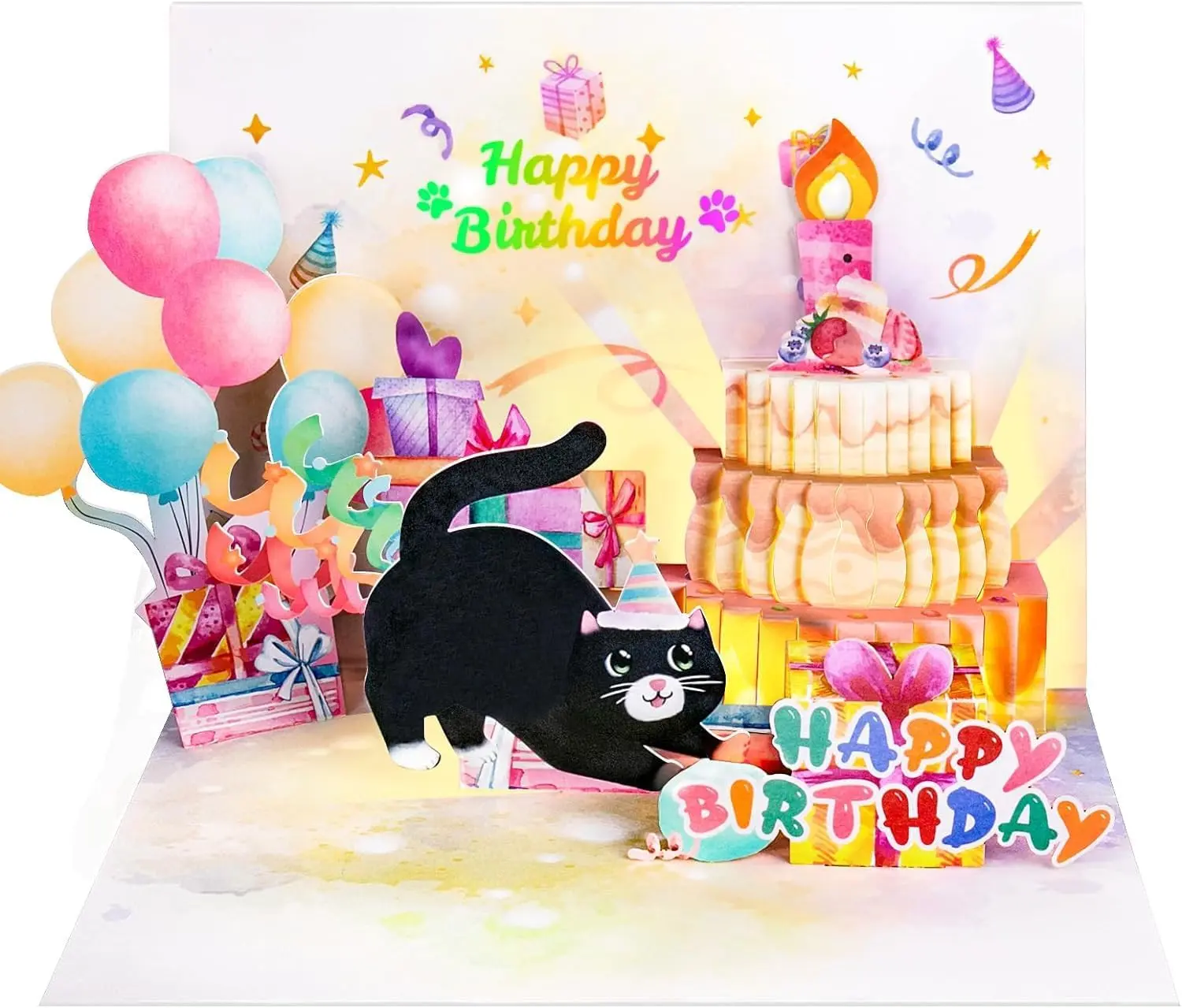 Viral 3D Pop Up Birthday Card with Blowable Candle & Music  Light Up Black Cat Surprise Gift Idea for Cat Lovers, Mom, Bestie, Birthday Card Wife, Happy Birthday Cards