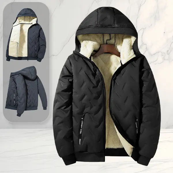 Men's Fleece Lined Thick Cotton Padded Hooded Jackets Longsleeves, Casual, Warm, Loose Fit, Plus Size, Cold Resistant, Zipper Design for Fall & Winter Menswear Top