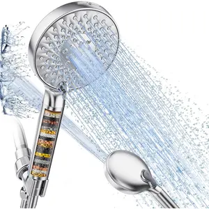With hand-held filter shower head, high-pressure shower head with filter, removable shower head, hard water softened filter beads - chlorine removal, 8 spray settings+1 strong cleaning mode, providing a safe and comfortable shower experience