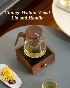 ZENS Magnetic Tea Pot, Enchanted Glass Teapot with Infuser and Magnetic Suction Lid for Mess-Free Loose Tea Diffusers, Walnut Wood Handle, Tea Lovers Gifts