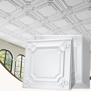 LooYee 24 PCS White Ceiling Tiles 24x24 Inch, French Style 3D Decorative Ceiling Panels 2x2Ft PVC Waterproof Washable Plastic Material Ideal for Living Room Bedroom Bathroom Garage Cover 96 Sq.Ft