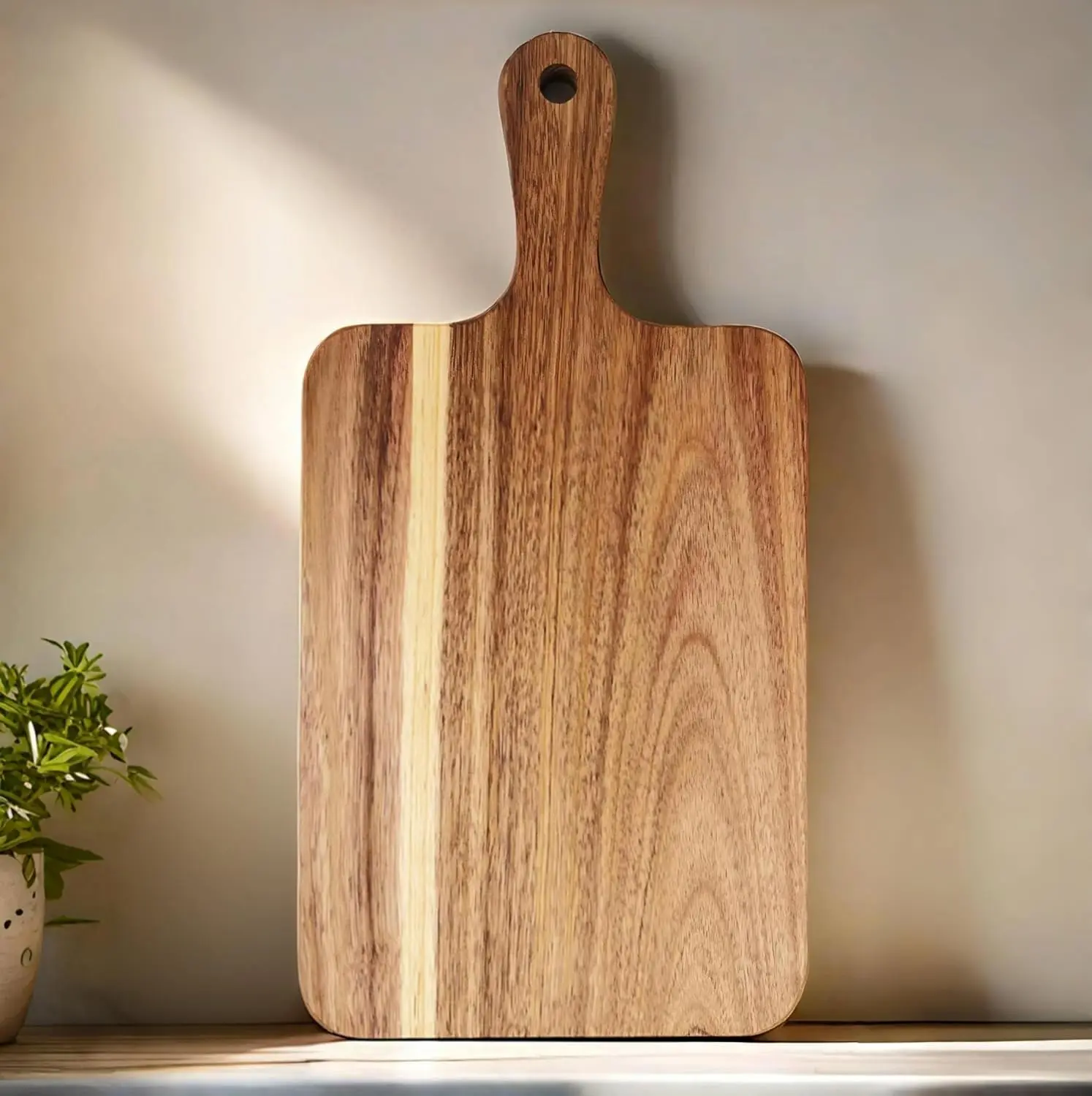 Acacia Wood Cutting Board with Handle 13.7''X7'', Charcuterie Board, Serving Board for Cheese, Bread, Meat, Vegetables & Fruits, Natural Wooden Chopping Board for Kitchen