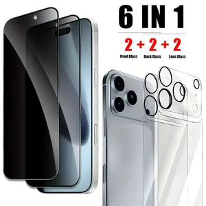 [6 in 1] 2pcs Privacy Screen Protector + 2pcs Camera Lens Protector + 2pcs Back Tempered Glass For iPhone 17/16/15/14/13/12/11/17 Pro Max/Plus/Mini, 9H+ Tempered Glass Film, Anti-Scratch, Anti-fingerprint, Full Coverage, Protective, Accessories
