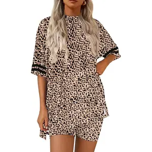 Ekouaer Women's 2-Piece Pajama Set - Oversized Short-Sleeve Top & Biker Shorts, Loose Comfy Plus Size Nightwear & Loungewear for Spring & Summer, S-XXL