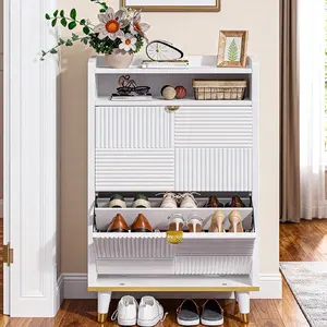 DAYAGO Modern Shoe Cabinet with 2/4 Flip Drawers, Shoe Storage Cabinet with Hidden Storage, Narrow Shoe Rack Cabinet, Freestanding Organizer Storage for Small-Sized Apartment, Multifunctional Furniture For Entryway Hallway, Living Room