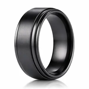 The Cadet 8mm Black Satin Titanium Men's Wedding Ring Double Beveled Edge