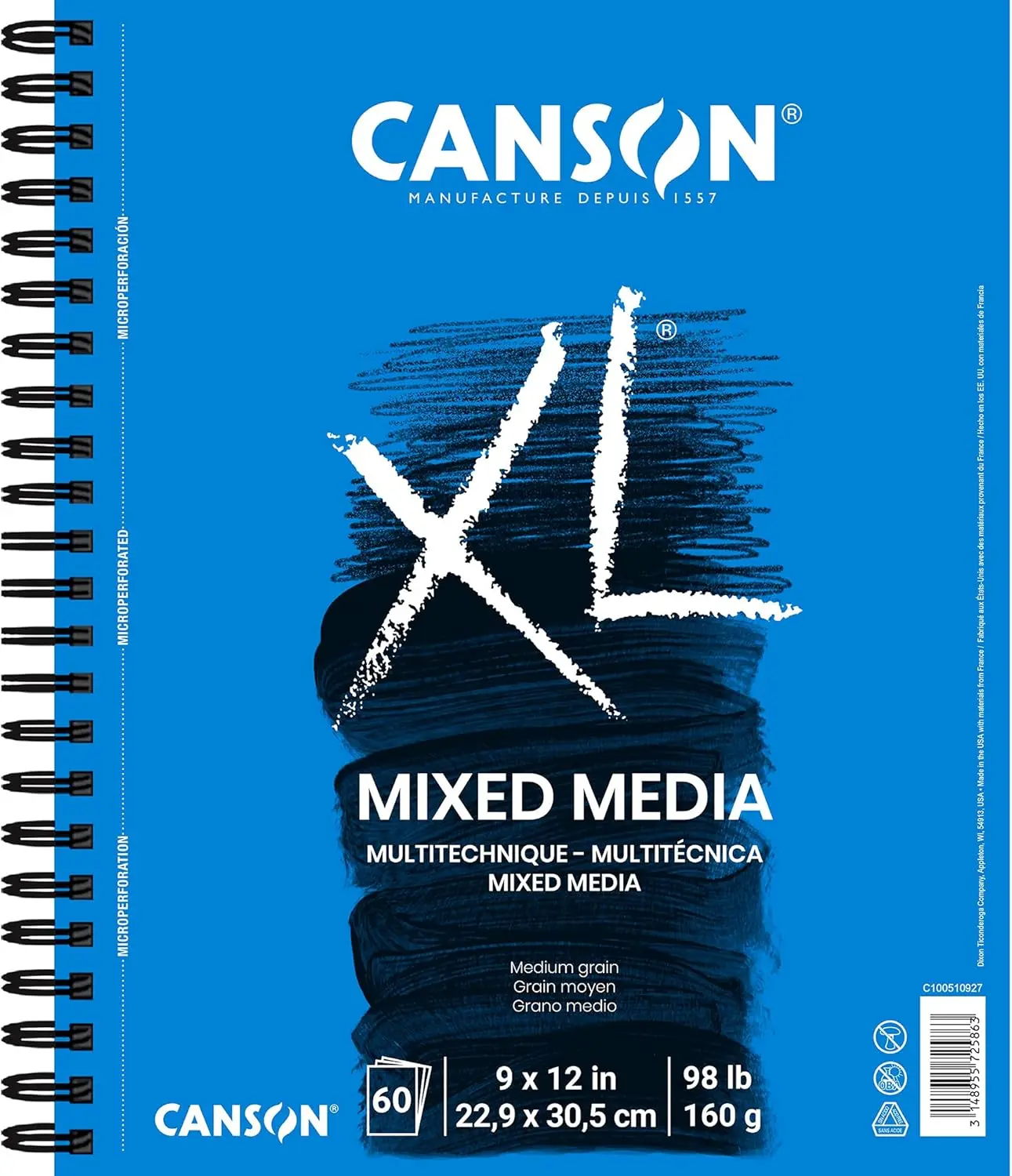 Canson XL Series Side Wire Mixed Media Pad, 9x12 in, 60 Sheets - Heavyweight Blank Art Paper for Watercolor, Drawing, Sketching
