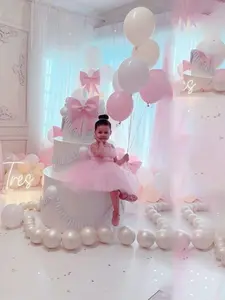 Baby Girl's 1st Birthday Cake Smash Party Ball Gown, Elegant Bow Decor Ball Gown for Wedding Party, Princess Peach Poofy Dress, Infant Toddler Kids Clothes