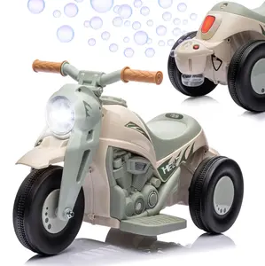 【GARVEE】6V Toddler Ride On Motorcycle with Bubble Maker, LED Lights, Music, Pedal, Forward/Backward, 3-Wheel Battery Powered Electric Motorbike in Beige - Perfect Gift for Boys and Girls
