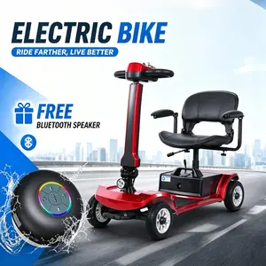 FREE Bluetooth Speaker【Likebike Unsgi S-02】4 Wheel Foldable Mobility Scooter for Adults 419LBS Capacity 20 Degree Hill Climb 12 20Ah Long Range Electric Travel Scooter