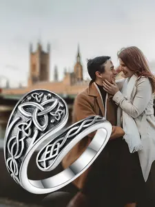 Women's Vintage Bohemian Celtic Knot Ring, Nickel-Free Adjustable Open Band, Hypoallergenic, Casual Style, Perfect for Daily Wear and Gifts