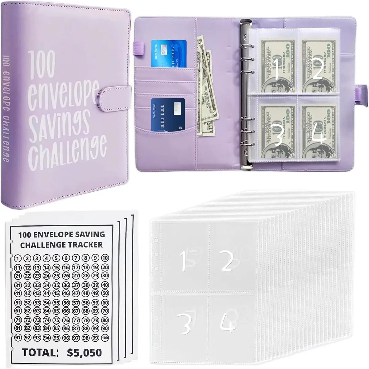 Purple 100 Day Saving Challenge Binder monthly agenda miracle journal student planner collection christmas