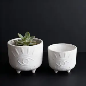 5IN & 4IN DRAGONFLY CERAMIC FOOTED PLANTER SET OF 2 Hand-Crafted Ivory Ceramic Planters, Perfect for Succulents & Terrariums