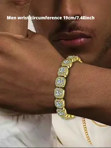 The four piece zircon sparkling tennis bracelet hip-hop buckle lock bracelet, Trendy Jewelry, is suitable for daily wear, vacation and dating occasions, and is also a small gift.