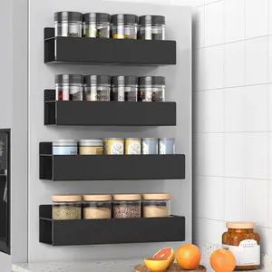 [Limited Time Deal]  4 Pack Fridge Magnetic Spice Rack Organizer, Enduring Magnetic Spice Rack for Refrigerator, Perfect Magnetic Shelf for Kitchen Organization, Spice & Seasoning Magnet Fridge Storage Shelf