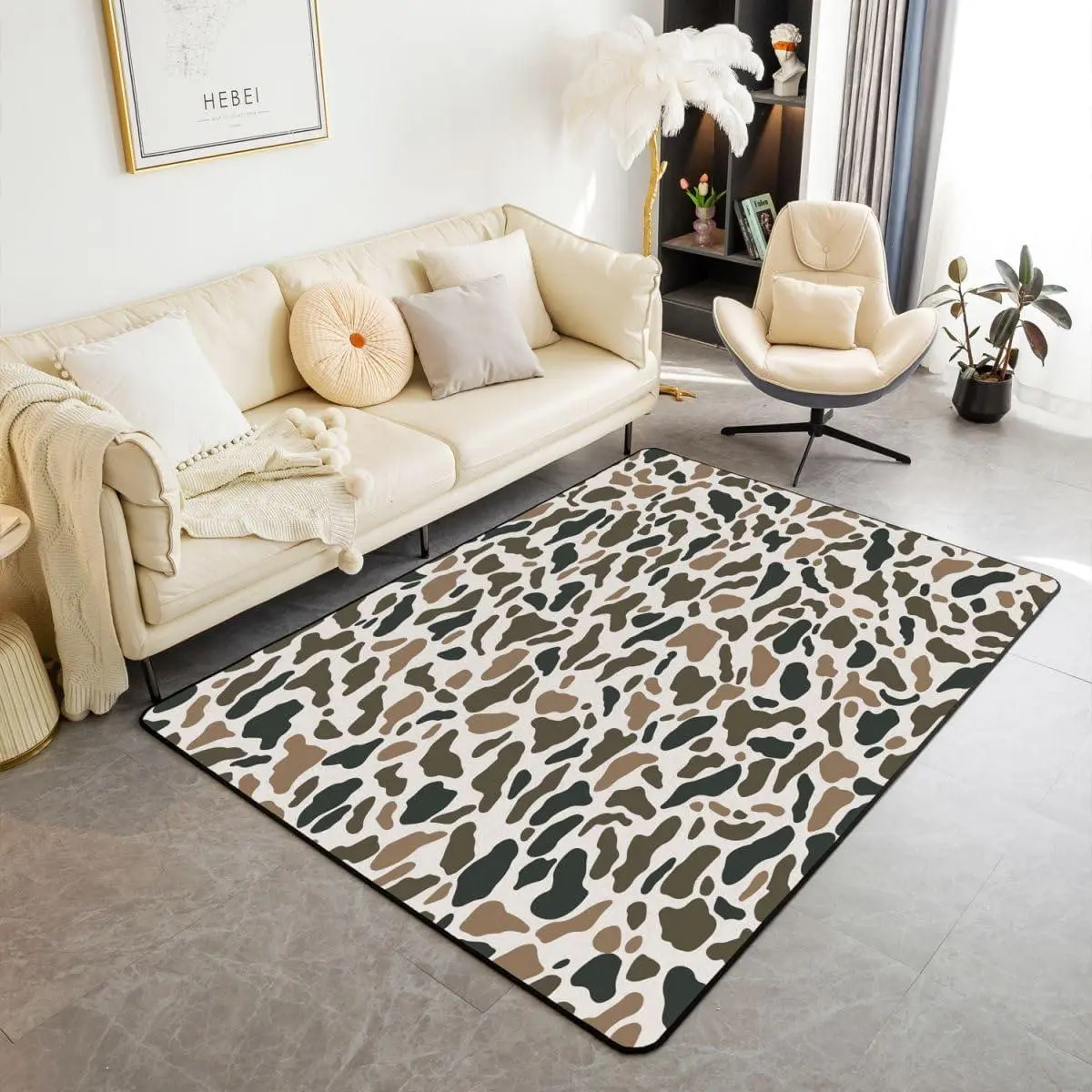 Camo Area Rug Black White Living Room Rugs Bedroom Wild Hunting Decor Carpet Farmhouse Cabin Rustic Indoor Floor Mat Animal Soft Non-Slip