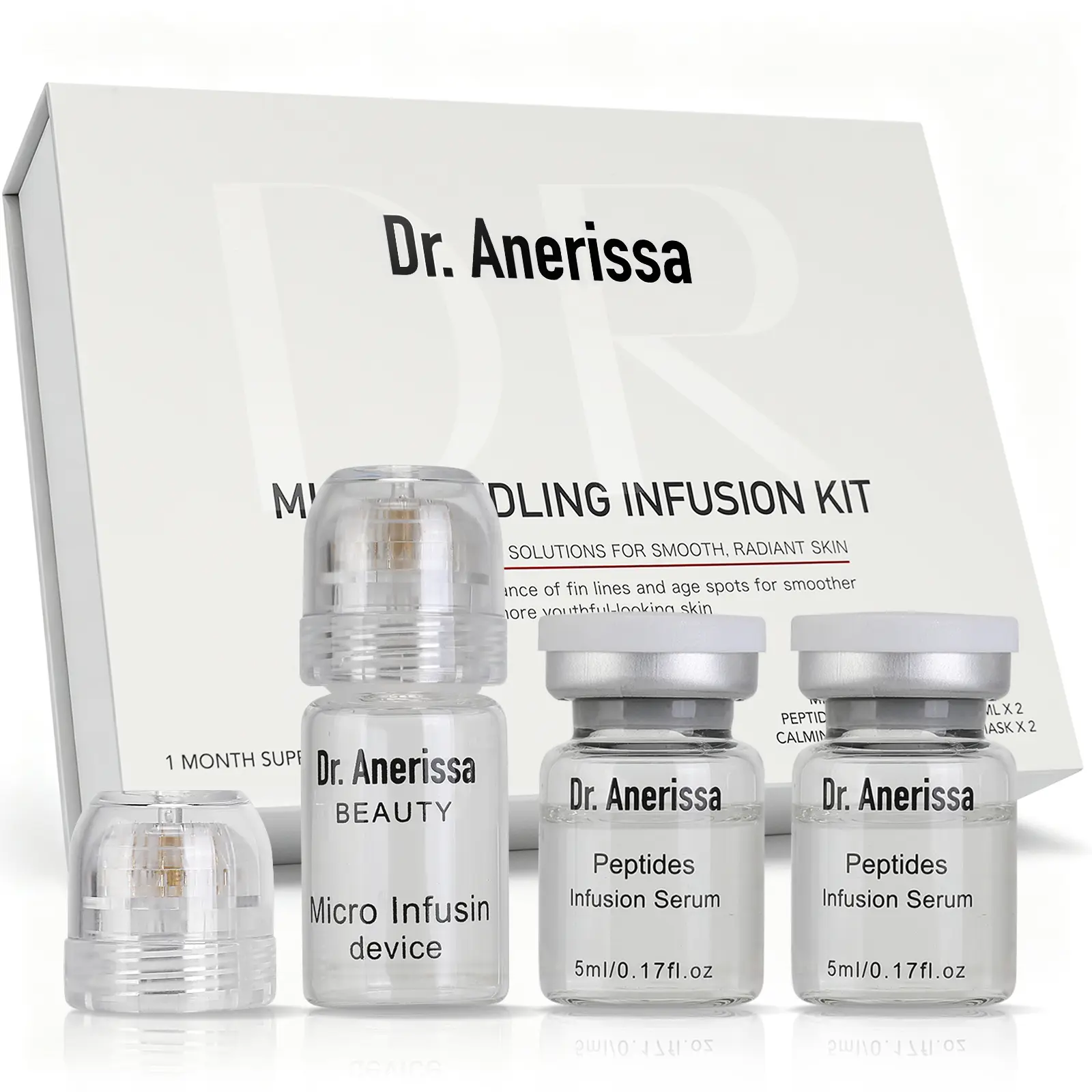 Micro Infusion Face System | Repair & Anti-Wrinkle Peptide & Hyaluronic Acid Serum, Skin Smoothing Radiance 0.25mm Dermastamp, At-Home Microneedling Facial Kit, 1 Month Supply
