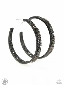 GLITZY by Association - Black - Hematite Rhinestone Paparazzi Hoop Earrings