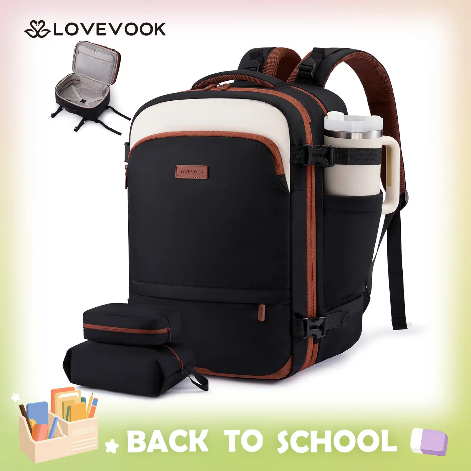 LOVEVOOK Travel Backpack for Women, 45L Expandable Large Carry On Backpack, Personal Item Travel Bag Flight Approved, Business Weekender Overnight Essentials Waterproof Back Pack, Fit 17 Inch Laptop TikTokShopBackToSchool