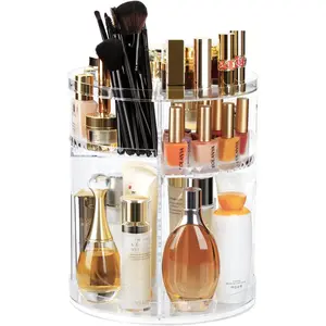 Rotating Makeup Organizer, 360°Spinning Skincare Organizers with 8 Adjustable Layers, Clear Cosmetic Storage Case with Brush Holder and Perfume Tray for Vanity Bathroom Countertop - Large
