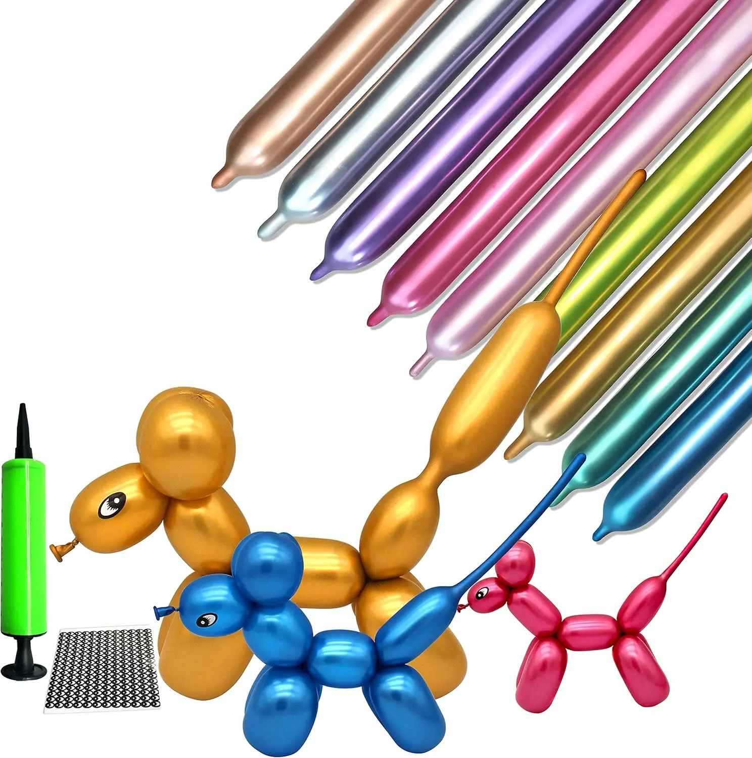 260 Long Balloons Kit with Pump, Shiny Metallic Latex Twisting Balloons for Balloon , Magic Balloons for Birthdays Wedding Party Decorations 100 count Multicolor