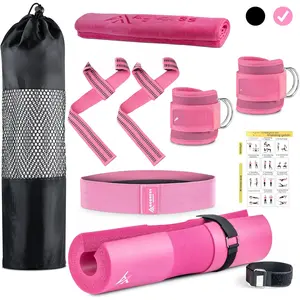 Barbell Pad Set for  Thrusts - Squat Pad for Barbell Lunges, Bench Press, with 2 Gym Ankle Straps,  Resistance Bands - Gym Accessories for Women with Carry Bag, Towel