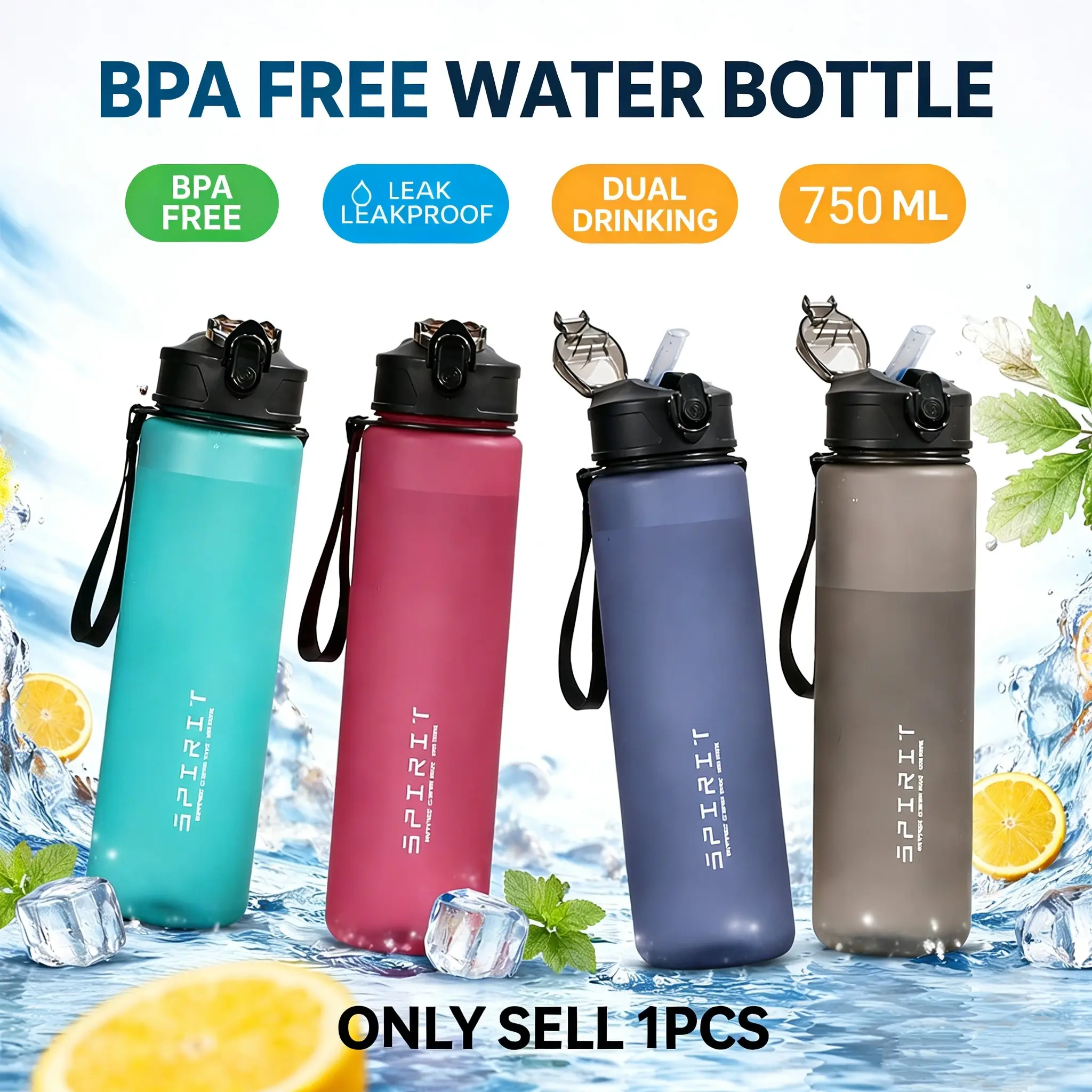 750ML Water Bottle with Straw Time Scale, Large Capacity, Motivational Plastic Material, Reusable, Portable, Leak-Proof Design, Ideal for Gym, Travel, Outdoor Sports, Leakproof Water Bottle