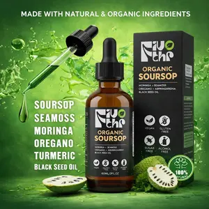 Fivothr Soursop Bitters Liquid Drops – A potent 10-in-1 herbal formula featuring Soursop, Moringa, Turmeric, and Black Seed Oil. Vegan, Non-GMO, 2 fl oz.