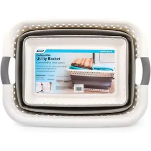 Camco Collapsible Laundry Basket, Plastic Bin, Handles for Storage, Large, White