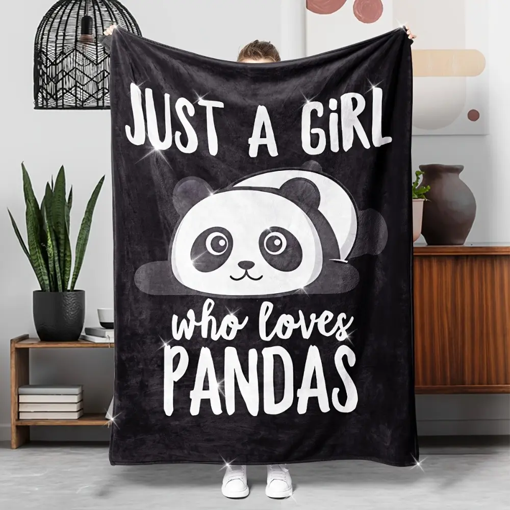 Printed Panda Fleece Blanket - 1-Piece, Assorted Classic Patterns, Soft Warm Throw for Sofa Bed Use, Machine Washable, Ideal Halloween & Christmas Gift