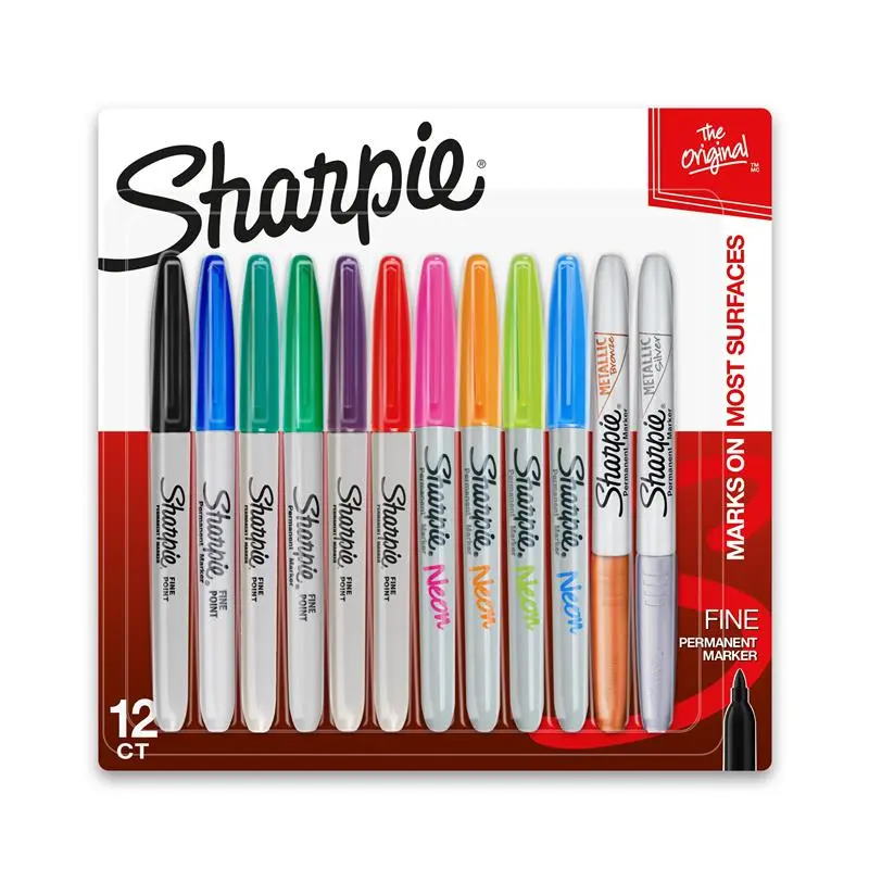 Sharpie Permanent Markers Color Marker Set - Fine Point, Quick-Drying Ink, 12-Count Assorted Neon & Metallic Sheen Intensely Brilliant Colors (for Office, School Stationery Supplies)