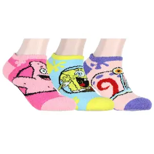 Nickelodeon SpongeBob SquarePants Women's Patrick Gary SpongeBob Character Plush Fuzzy 3 Pack Ankle Socks