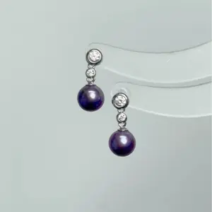 PEARLISM Simple Design Eidson Pearl Earring 7-8mm  Freshwater Pearl. Extra rare Deep cplor Pearl Earring -AFEE004